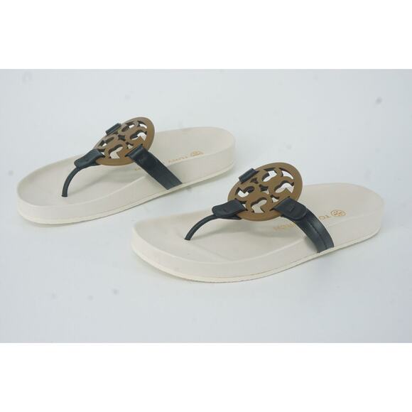 Tory Burch Miller Cloud Leather Thong Sandal SZ 5.5 Logo $298 New White - Picture 4 of 10
